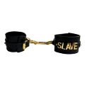 Наручники с надписью Slave от UPKO Your Name, My Love из итальянской кожи, черные с золотой фурнитурой
