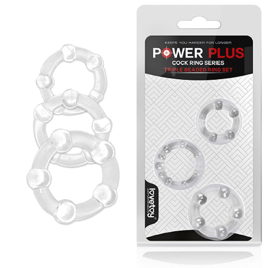 Набір прозорих ерекційних кілець - Power Plus Triple Beaded Ring Set Clear
