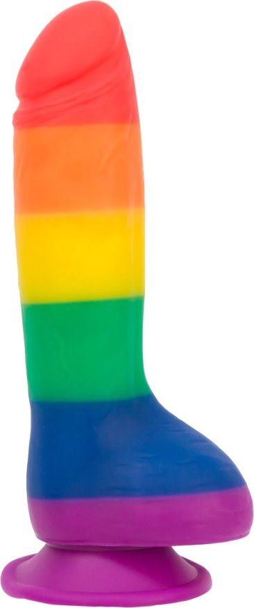 Радужный фаллоимитатор ADDICTION - JUSTIN - 8" - RAINBOW, 20,3 см, силикон, вибропуля в подарок