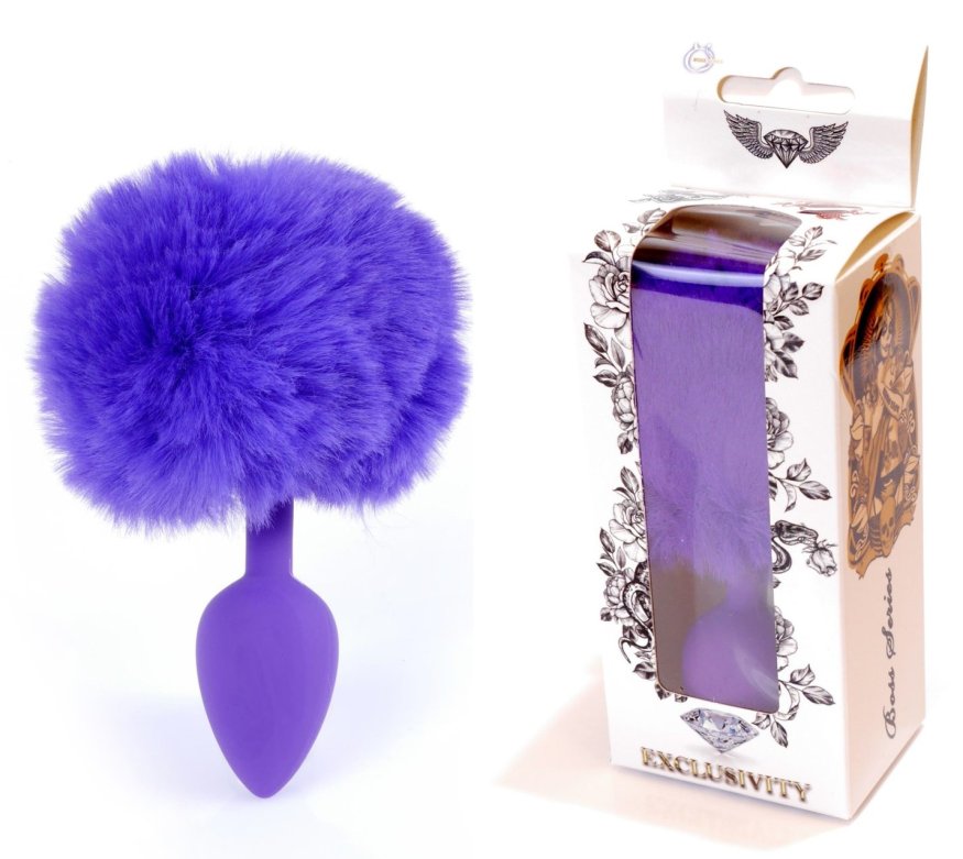 Анальная пробка ( размер S ) с хвостом Boss Series - Silicon PLUG Bunny Tail Purple, BS6400101