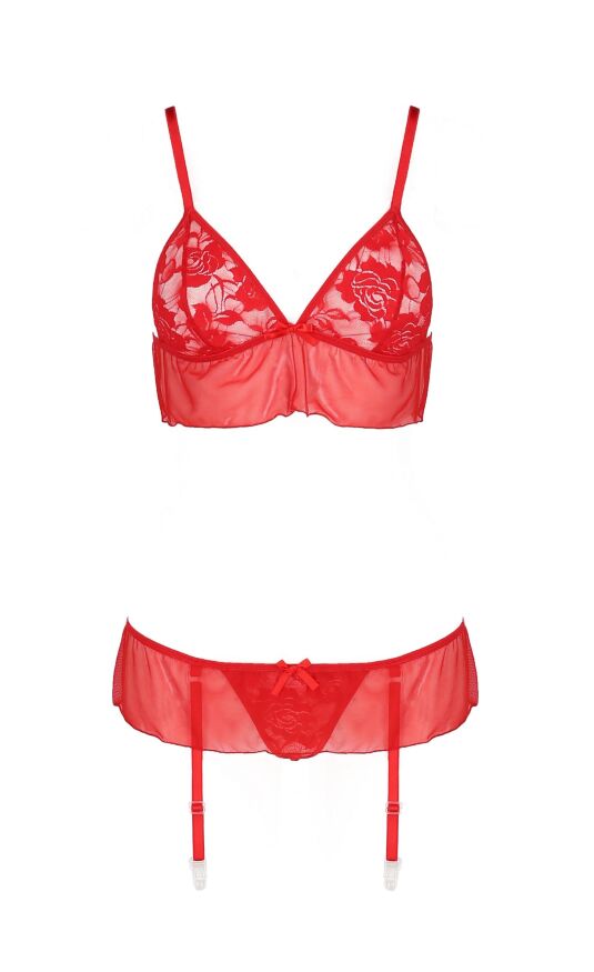 Комплект білизни з поясом для панчіх FABIANA SET red S/M - Passion
