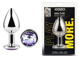 Анальная пробка с кристаллом EGZO - Silver Round Plug Amethyst size M