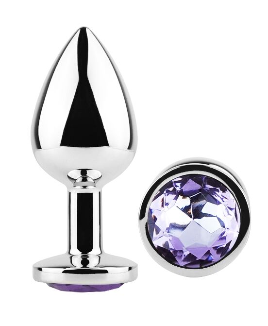 Анальна пробка з кристалом EGZO - Silver Round Plug Amethyst size M