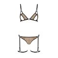 Еротичний комплект спідньої білизни Passion GABI SET L/XL beige, трусики з гартерами