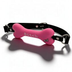 Кляп у вигляді кістки DS Fetish з надписом "Bitch", рожевий