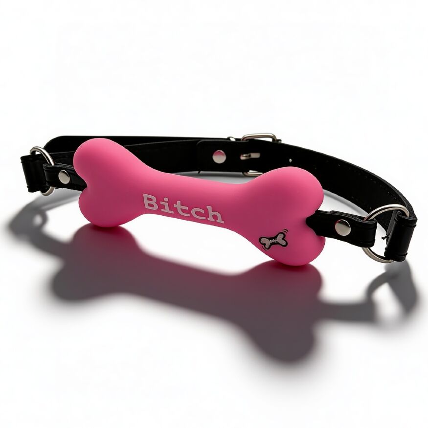 Кляп у вигляді кістки DS Fetish з надписом "Bitch", рожевий