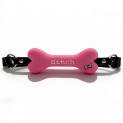 Кляп у вигляді кістки DS Fetish з надписом "Bitch", рожевий