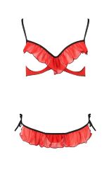 Комплект білизни з відкритими грудьми Cherry Passion, 2 предмети, червоний, S/M