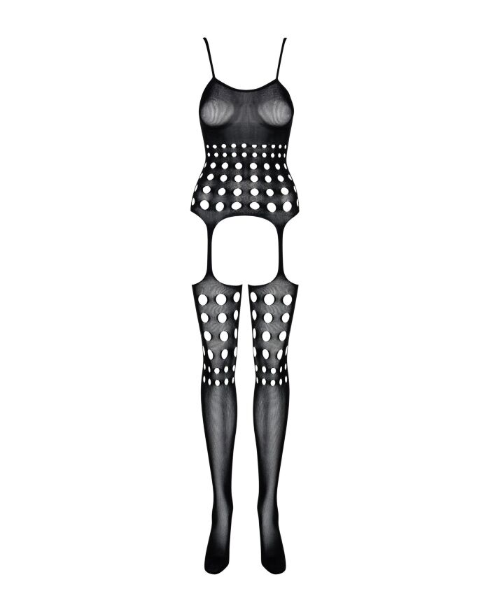 (SALE) Бодістокінг Obsessive Bodystocking G310 S/M/L, топ, панчохи, підв’язки, круглі вирізи