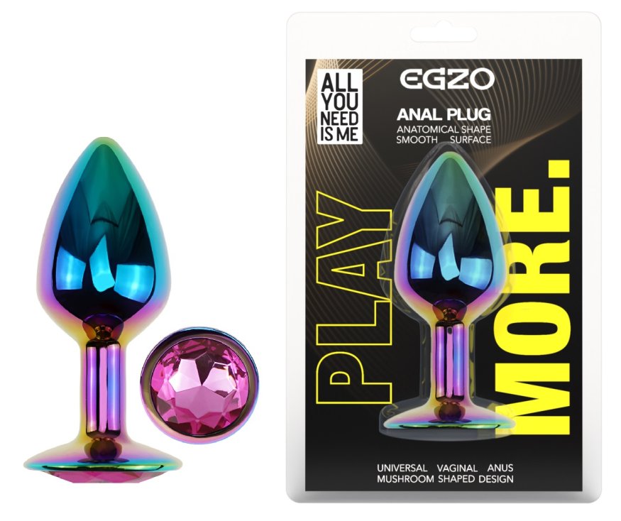 Анальна пробка з кристалом EGZO - Multicolor Round Plug Rose size S