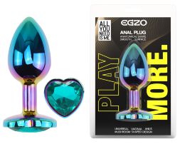 Анальная пробка с кристаллом EGZO - Multicolor Heart Plug Marine size M