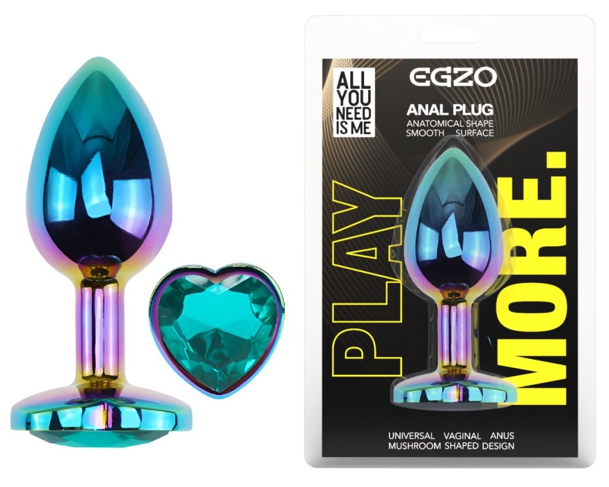 Анальная пробка с кристаллом EGZO - Multicolor Heart Plug Marine size M