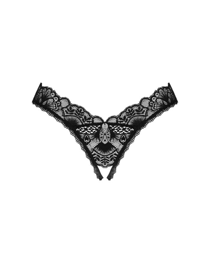 Мереживні стрінги Obsessive Donna Dream crotchless thong XL/2XL Black, відкритий доступ