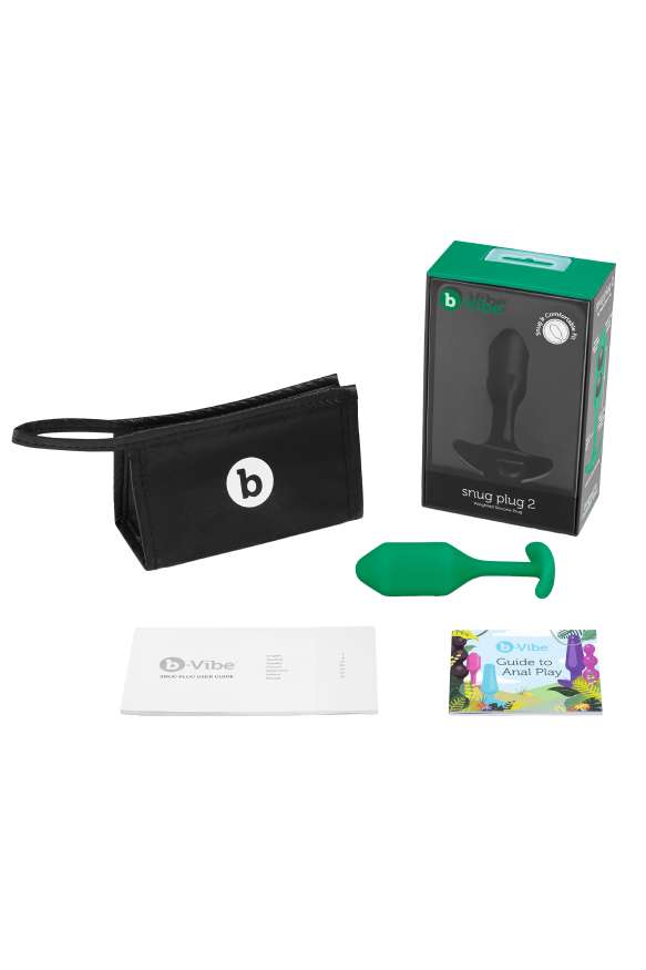Анальная пробка со смещенным центром тяжести B-Vibe Snug Plug 2, силиконовая, зеленая