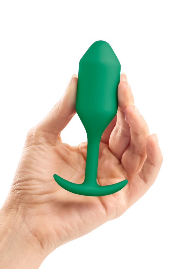 Анальная пробка со смещенным центром тяжести B-Vibe Snug Plug 2, силиконовая, зеленая