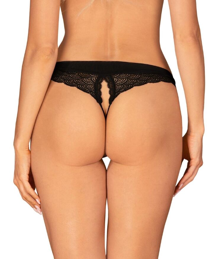 Трусики с открытым доступом Obsessive Chemeris кружевные, черные, XS/S