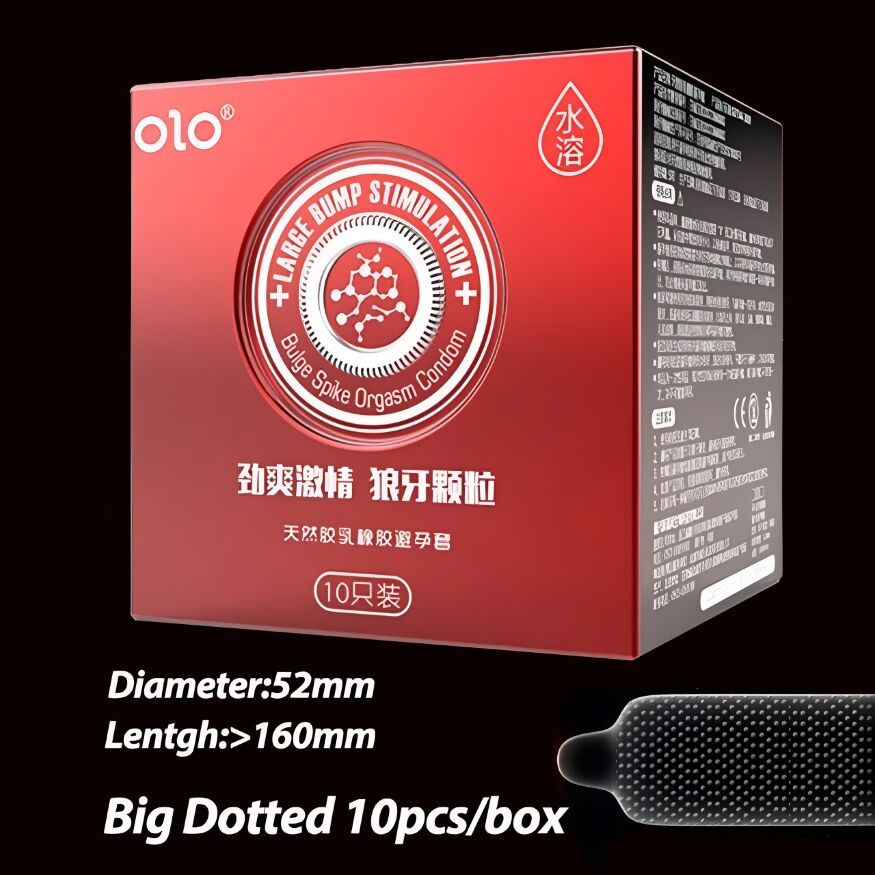 Латексные тонкие текстурированные презервативы OLO - LARGE BUMP STIMULATION, 10 шт