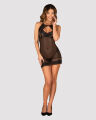 Сорочка кружевная Obsessive Allastia chemise &amp; thong black S/M