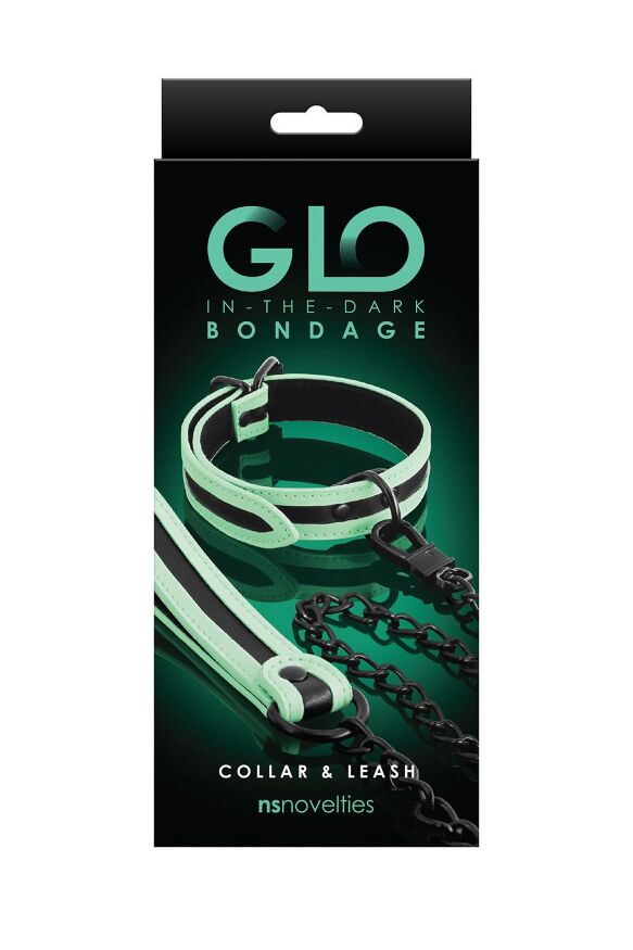 Нашийник з повідцем NS Novelties GLO Bondage Collar And Leash Green світяться в темряві