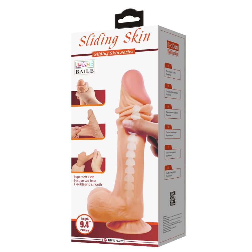 Фаллоимитатор на присоске, с хребтом и эффектом скользящей кожи LyBaile - Flesh Sliding Skin 9,4”, BW-008104NRG