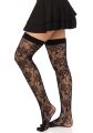 Панчохи Leg Avenue Wild rose net thigh highs, One Size, чорні, широка резинка, малюнок-троянди