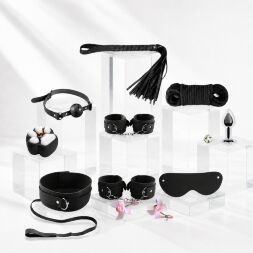 Набор БДСМ DS Fetish в чёрной коробочке, чёрный, 10 предметов