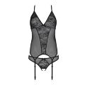 Корсет с пажами, трусики с ажурным декором и открытым шагом Ursula Corset black XXL/XXXL — Passion