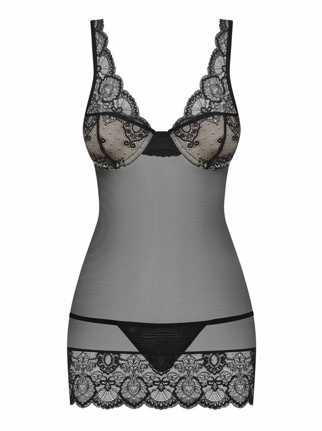 Сорочка эротическая с кружевом Obsessive Сhemise 853-CHE-1 белая, L/XL