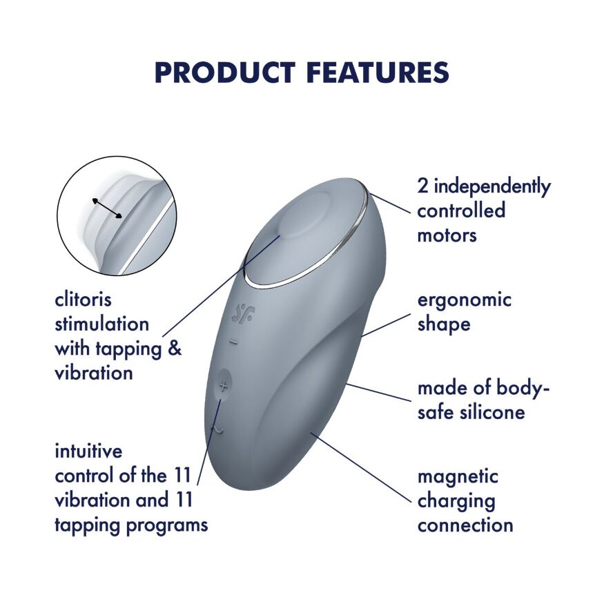 Вибростимулятор-пульсатор Satisfyer Tap &amp; Climax 1 Bluegrey, эффект постукивания пальцем, 2 мотора