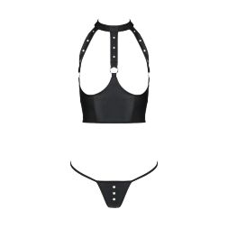 Passion - GENEVIA SET WITH OPEN BRA - Комплект из эко-кожи, L/XL