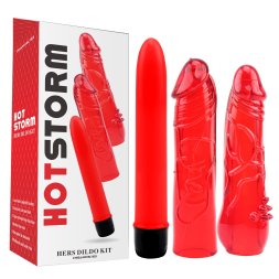 Набір вібратор + 2 насадки Chisa Hotstorm Hers Dildo Kit червоний