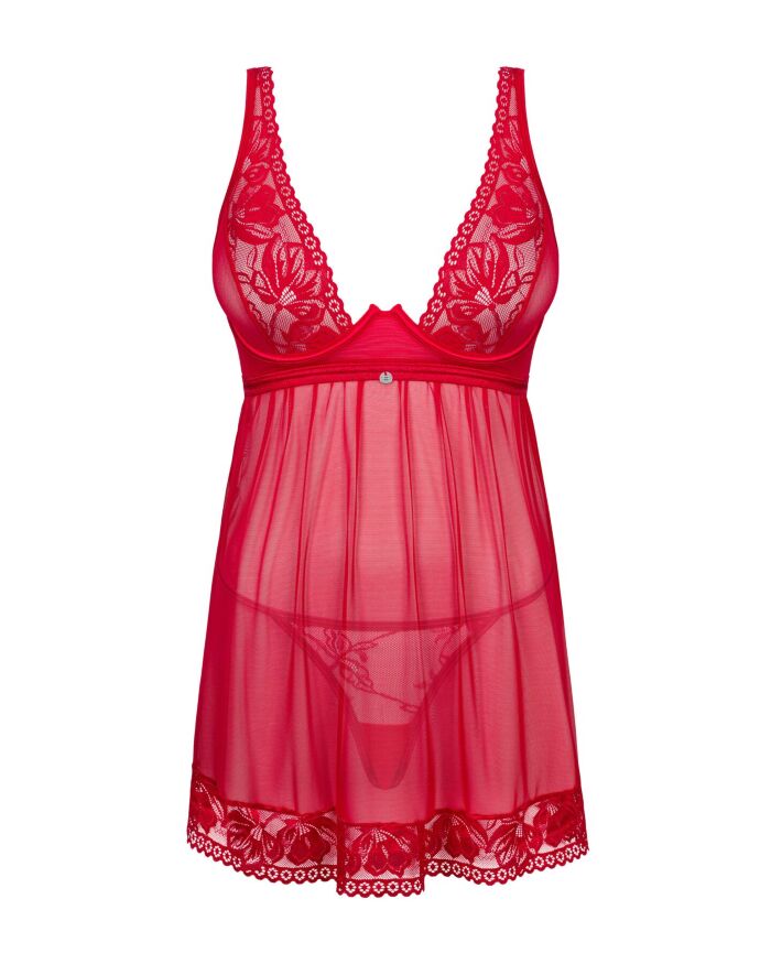 Obsessive - Lacelove babydoll &amp; thong - Сексуальный комплект, XS/S (красный)