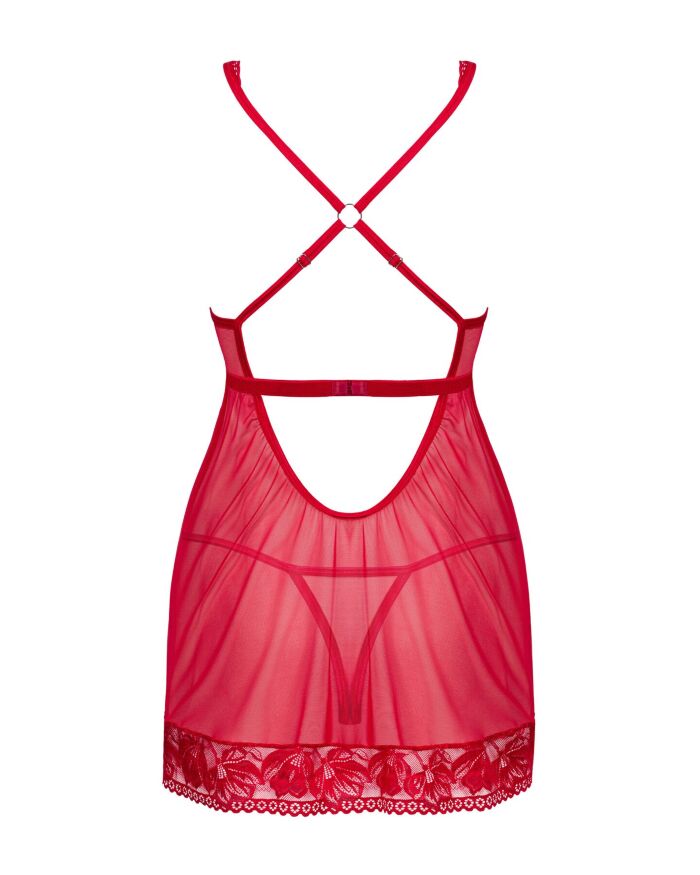 Obsessive - Lacelove babydoll &amp; thong - Сексуальный комплект, XS/S (красный)