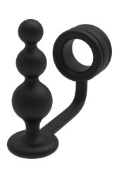 Кільце для пеніса Dream Toys Ramrod з анальною пробкою у формі кулі, чорне
