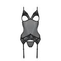 Корсет Passion Christa Corset black XXL/XXXL: с подвязками и ажурным лифом, стринги в комплекте 