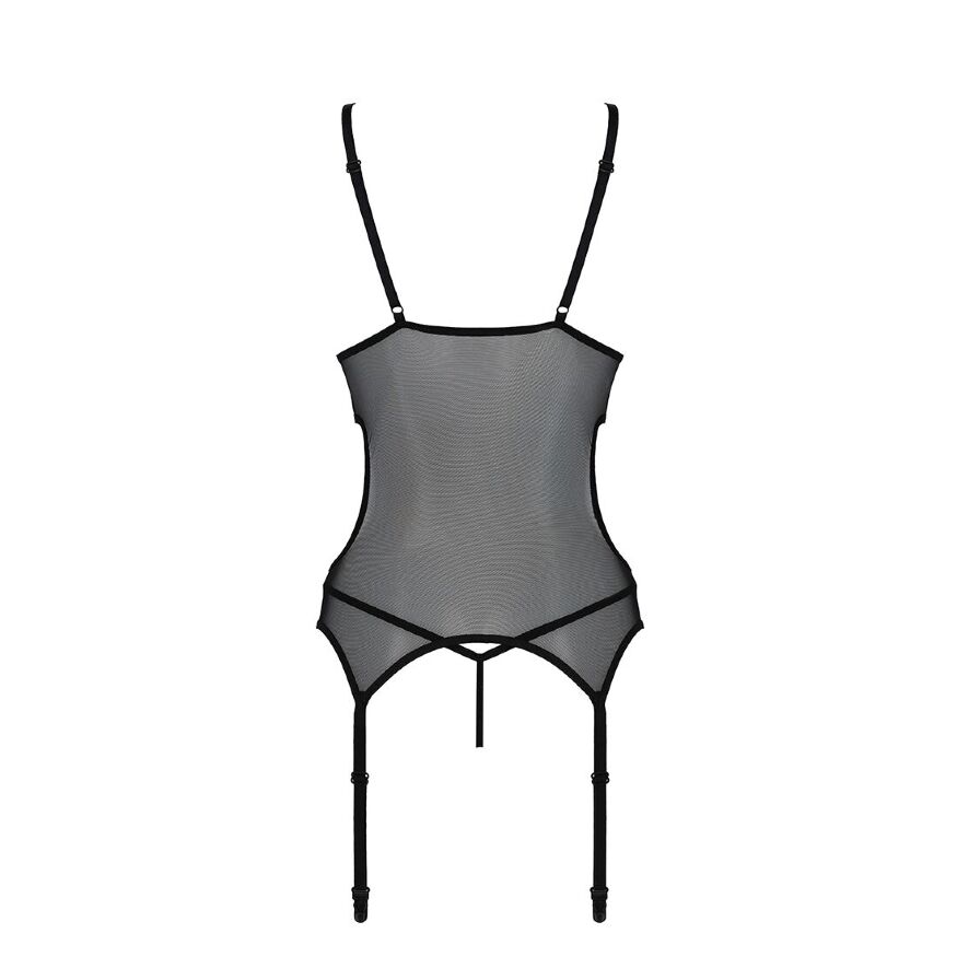 Корсет Passion Christa Corset black XXL/XXXL: с подвязками и ажурным лифом, стринги в комплекте 