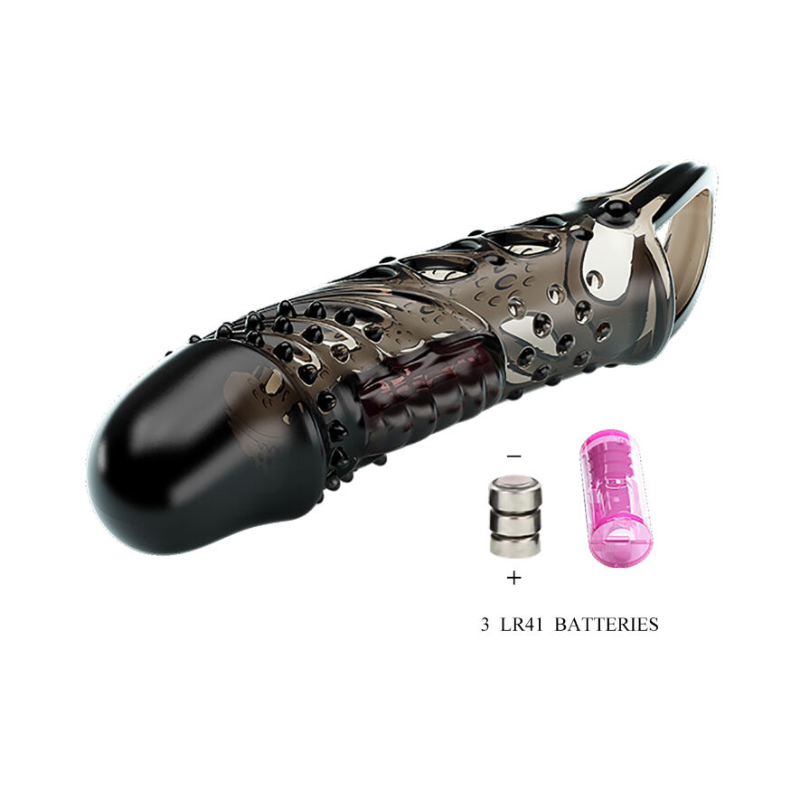 Щільна вібронасадка на пеніс з петлею для мошонки Pretty Love Cecelia Vibrating Penis Sleeve Black