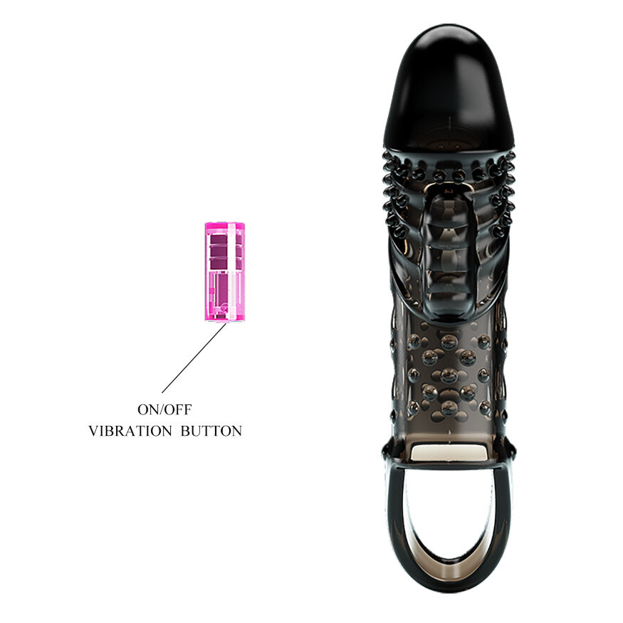 Щільна вібронасадка на пеніс з петлею для мошонки Pretty Love Cecelia Vibrating Penis Sleeve Black