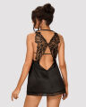Сорочка атласна чорна Obsessive Alifini з декоративними крилами, L/XL