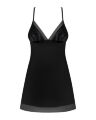 Сорочка атласна чорна Obsessive Alifini з декоративними крилами, L/XL