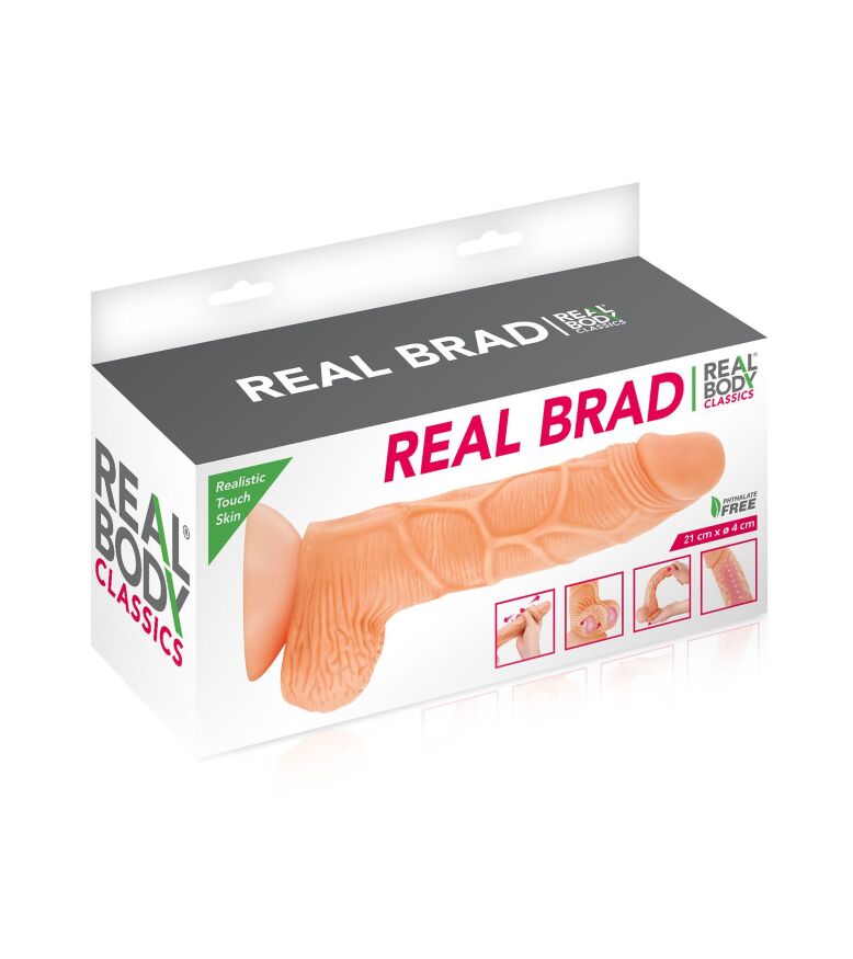 Фалоімітатор із рухомою крайньою плоттю Real Body  -  Real Brad, діаметр 4 см, TPE