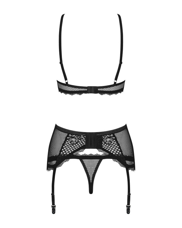 Комплект со шнуровкой и поясом для чулок Obsessive Basitta set Black S/M