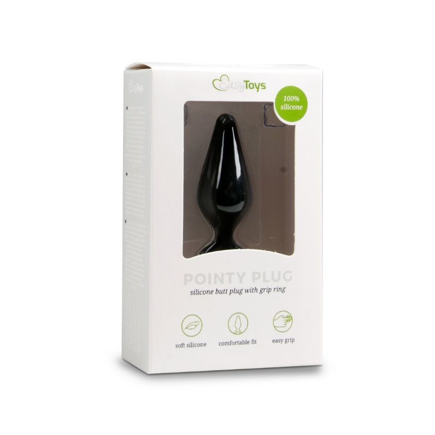  Анальная пробка со стоппером-кольцом Easytoys, силиконовая, черная, 12 х 3.5 см