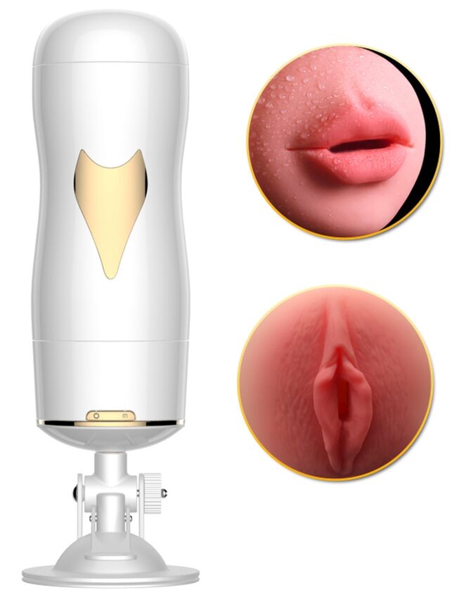 Мастурбатор с двумя входами на присоске Boss Series: Vibrating Masturbation Cup White, BS6300055