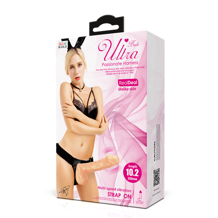 Великий страпон з вібрацією - LyBaile Ultra Multi-speed Vibration Strap On 10.2"