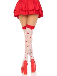Чулки Leg Avenue Polka Dot Mushroom Thigh Highs, One Size, бело-красные, на резинке, рисунок — грибочки