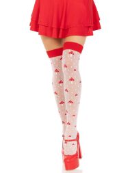 Чулки Leg Avenue Polka Dot Mushroom Thigh Highs, One Size, бело-красные, на резинке, рисунок — грибочки
