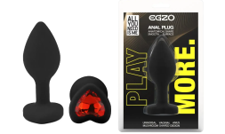 Силиконовая анальная пробка EGZO - Silicone Black Heart Plug Red, size S
