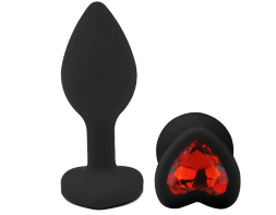 Силиконовая анальная пробка EGZO - Silicone Black Heart Plug Red, size S