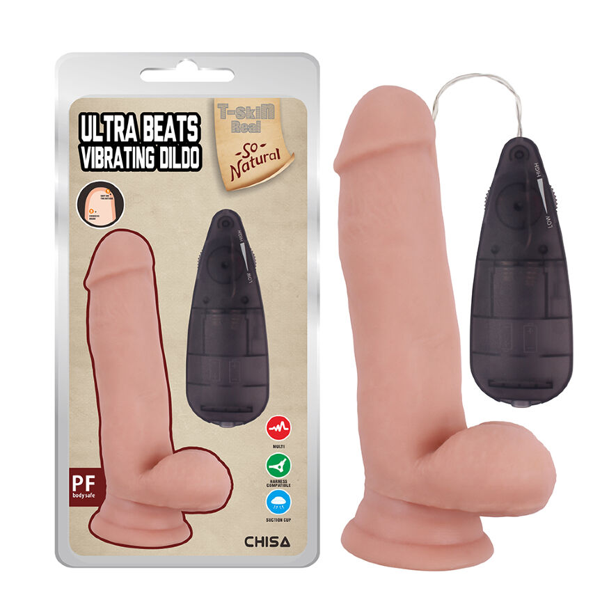 Вібратор -реалістик  T-skin ReaL Ultra Beats Vibrating Dildo Flesh